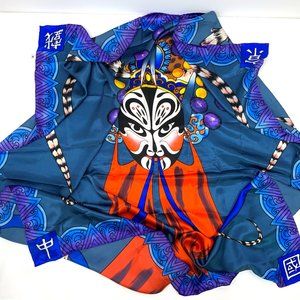 New Vintage 1990s Huali Chinese Opera Print Large Silk Scarf Sz 41"